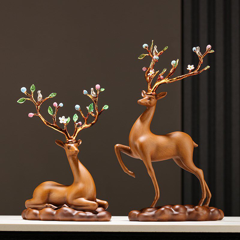 福禄福鹿相伴中式树脂摆件客厅家居玄关装饰品高档工艺品结婚新家