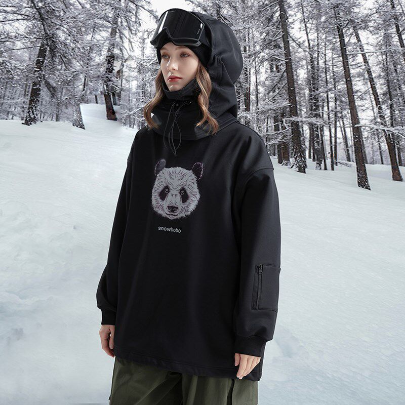 防水单板滑雪卫衣女加厚 熊猫印花双板滑雪服 防寒保暖防风上衣男