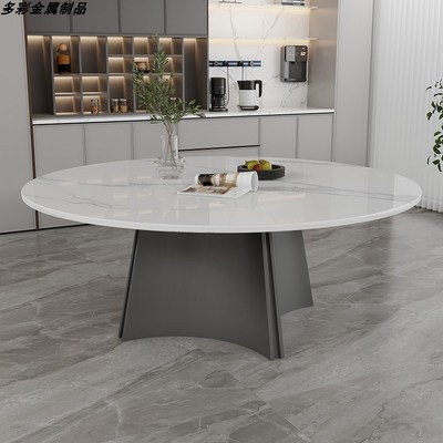 不锈钢奢石岩板大理石圆形餐桌底座支架圆桌腿商用餐厅桌轻奢桌脚