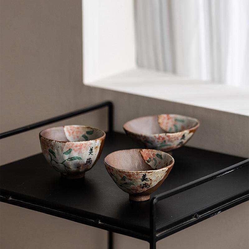 老岩泥品茗杯手绘美满陶瓷粗陶茶杯主人杯茶盏杯子单杯大号