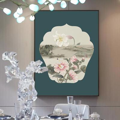 新中式花卉装饰画软装样板房酒店别墅玄关多联禅意青色红色挂画