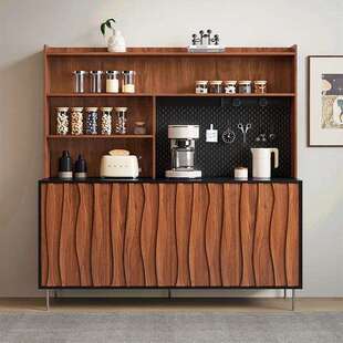 中古风高款餐边柜靠墙一体大容量储物酒柜客厅展示柜实木2025新款