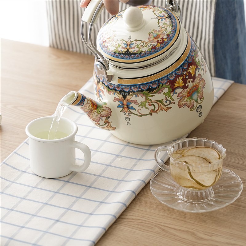 珐琅搪瓷加厚3.3lL大麦水壶带滤网平底烧水茶壶煤气电磁炉燃气通
