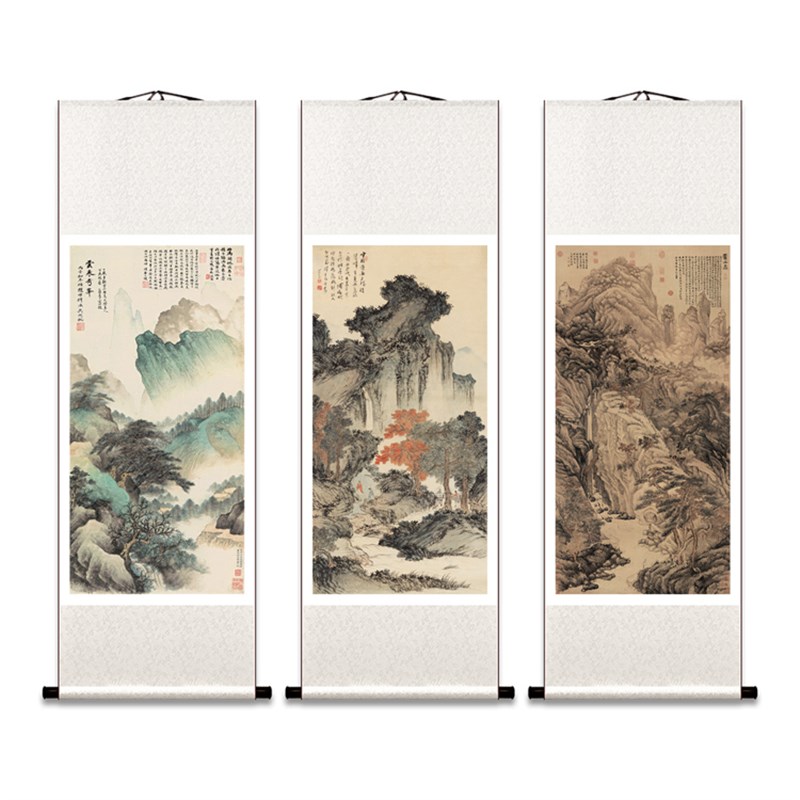 古画仿古山水画卷轴挂画装饰茶楼会所沈周庐山高图吴Y湖帆丛林遇