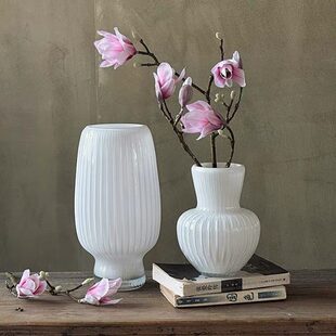 东方巴黎白色瓷感玻璃花瓶摆件客厅插花轻奢餐厅水养花瓶高级感