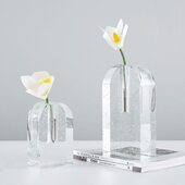 北欧风创意轻奢玻璃花插花客厅装 饰品摆件透明简约花器摆设