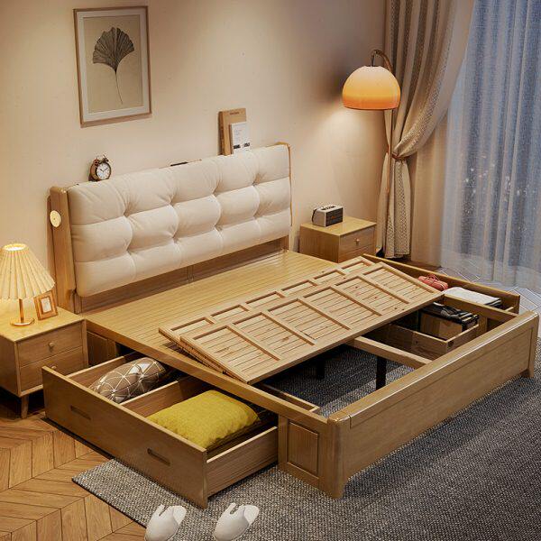 双人主卧2米x2米2大床两米乘两米二的大床高箱储物床全实木硬板床