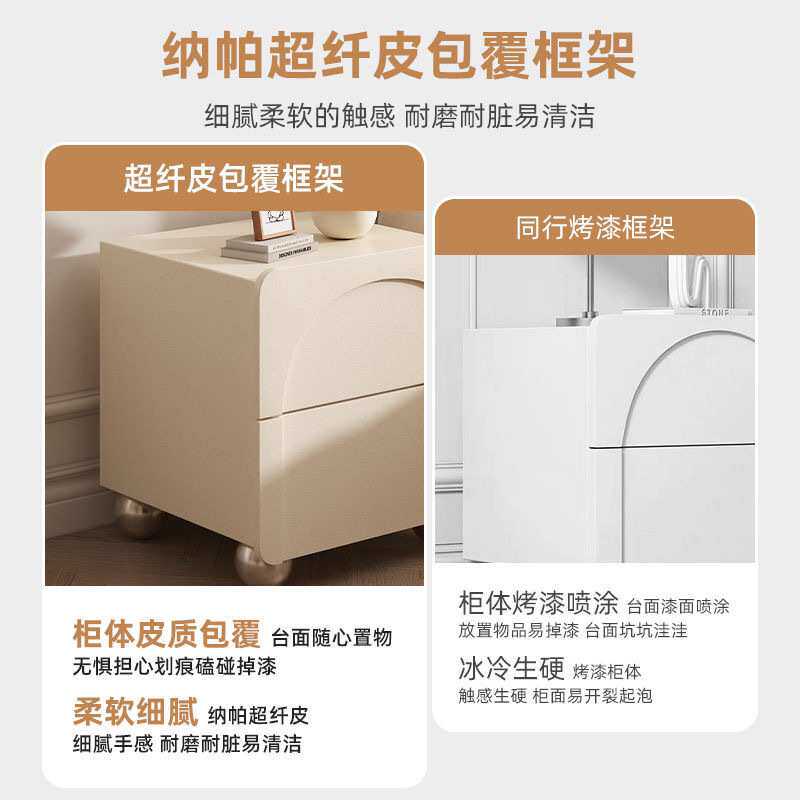 小型实木床头柜现代简约轻奢床边收纳柜整装奶油风床头柜卧室家用
