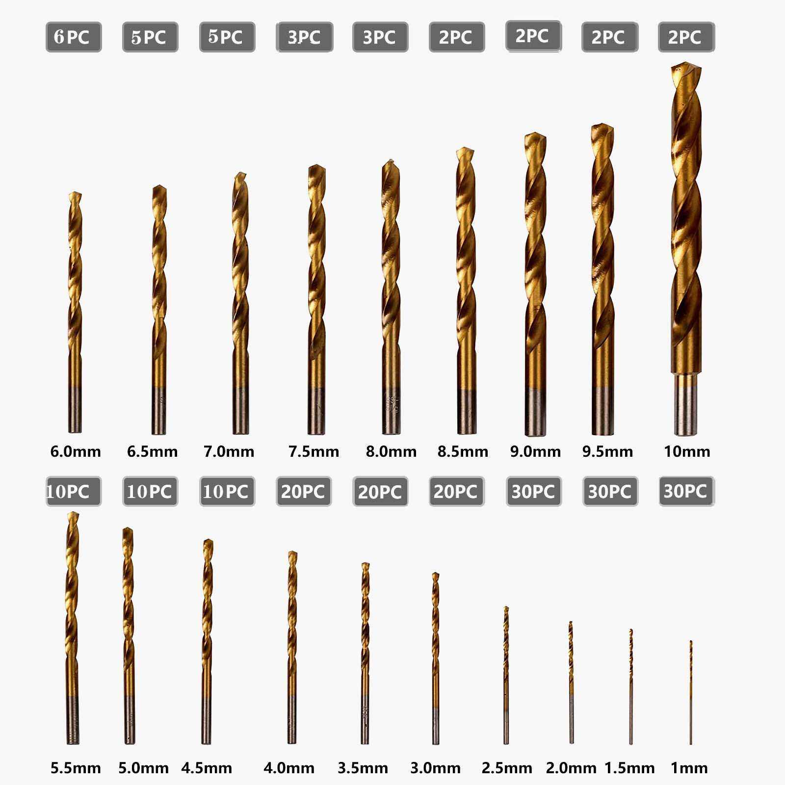230件套麻花钻高速钢 1-10mm木工开孔器塑盒镀钛直柄麻花钻头套装