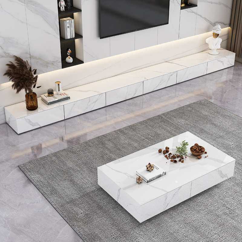 意式亮光岩板电视柜地台实木轻奢现代简约客厅小户型带抽屉落地柜