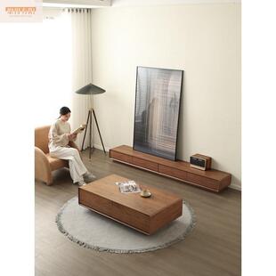 北轻欧简约视柜茶几地组合奢46816意式客厅胡桃木电视柜小电户型