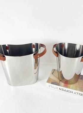 现代轻不锈奢钢金属皮革1646香槟红酒创冰桶装饰意摆件样厨房酒吧