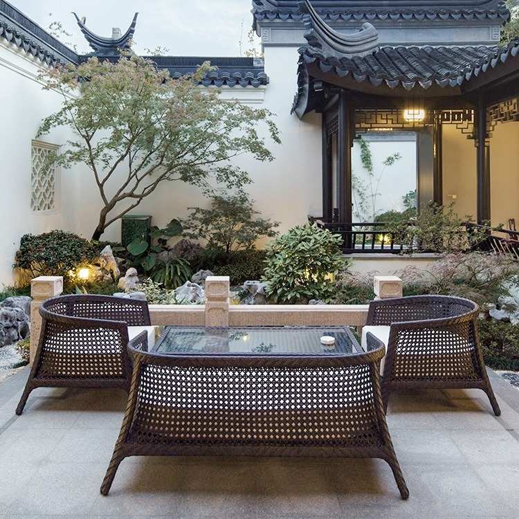 新中式藤编沙发户外藤椅别墅露天花园商业街庭院仿藤沙发组合家具