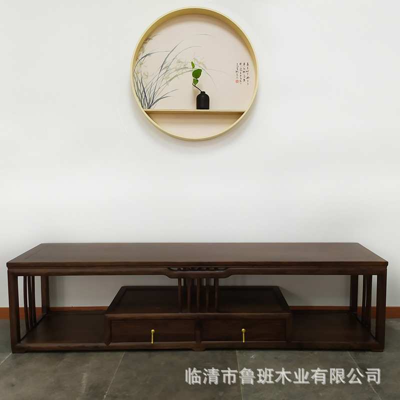 鲁班一木新中式禅意实木电视柜客厅落地柜现代简约储物柜家具