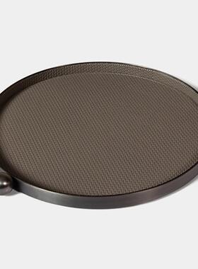 现轻奢点圆珠单托盘BYP样板间餐厅客厅代家居金属皮革收圆纳盘装