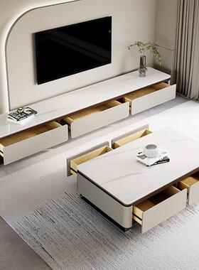 轻奢岩板茶ODQ几视柜电晶套装简约现代灰色漆方形微石茶几客厅烤