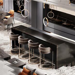 北欧咖现代轻铁奢吧椅用酒吧椅啡厅前台椅金6属艺家高脚凳旋转椅