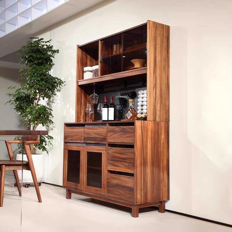 黑胡桃木餐边柜酒柜厨房玄关柜现代简约家用储物柜茶水柜餐厅家具