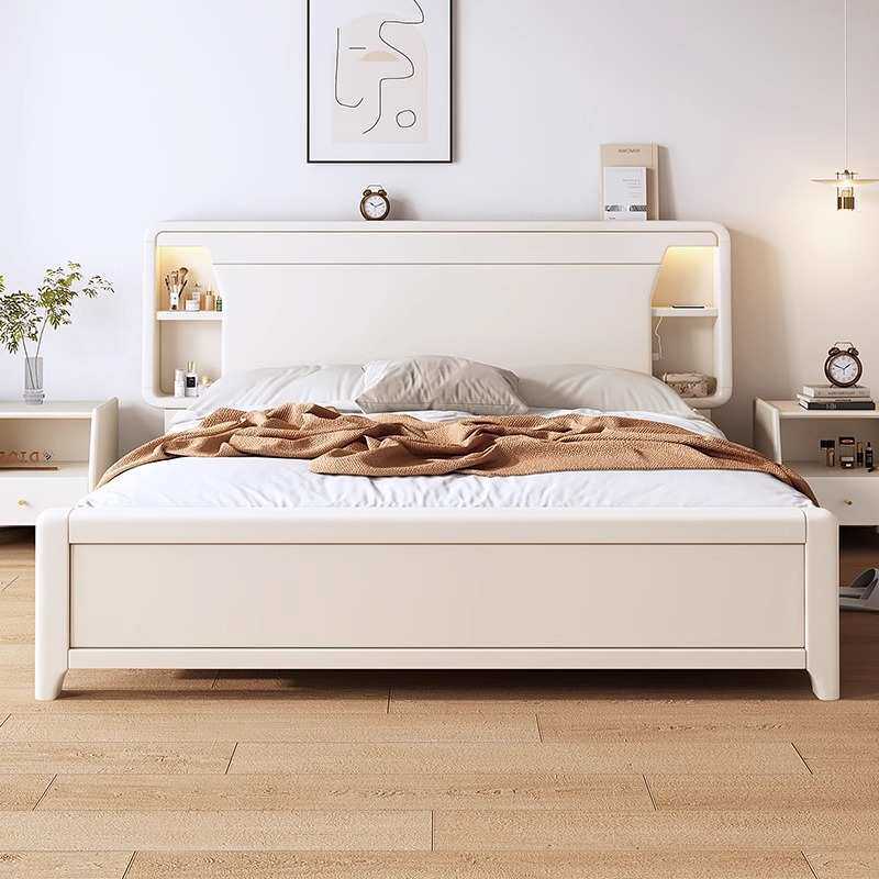 奶油风白色实木床家用1.8m小户型主卧1.5m现代简约单双人储物