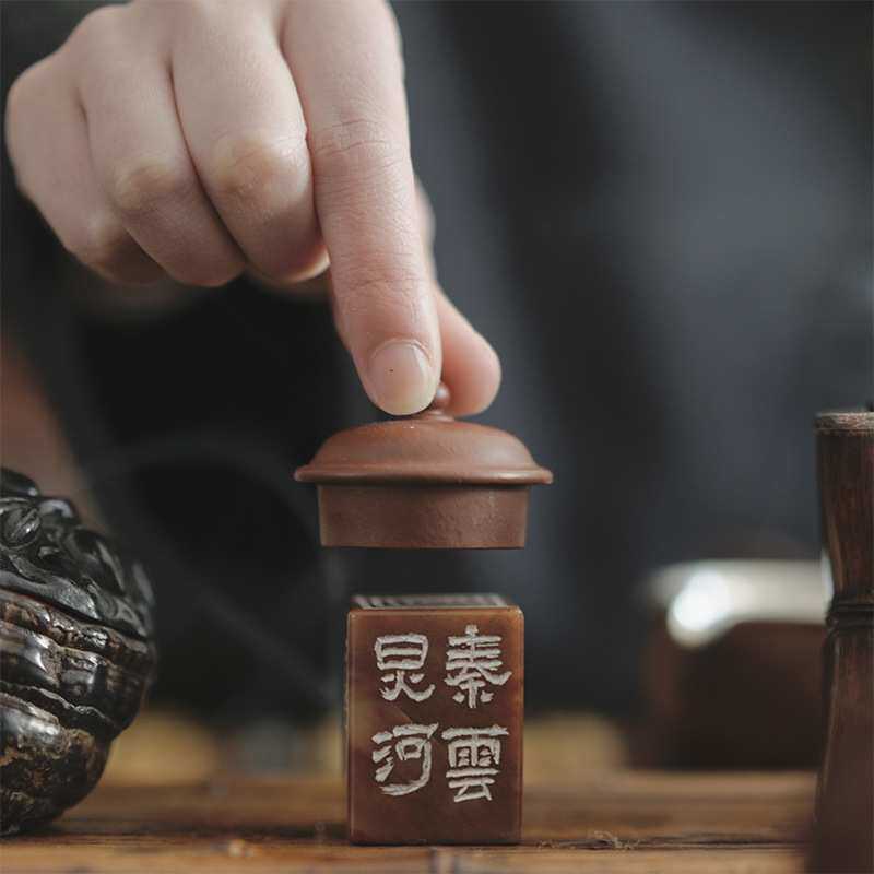 寿山石盖置手工雕刻壶盖托紫砂壶盖置托盖碗杯盖架茶玩配件