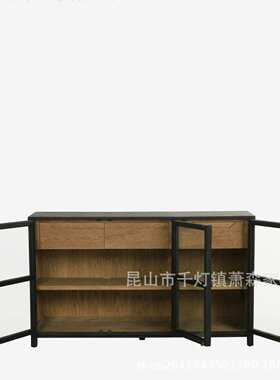 RH美式餐边柜复古做旧玄关柜客厅黑色电视柜落地储物柜高端展示柜