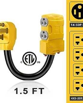 RVEV延长线NEMA14-50重型延长线带LED电源指示灯和电源线管理器