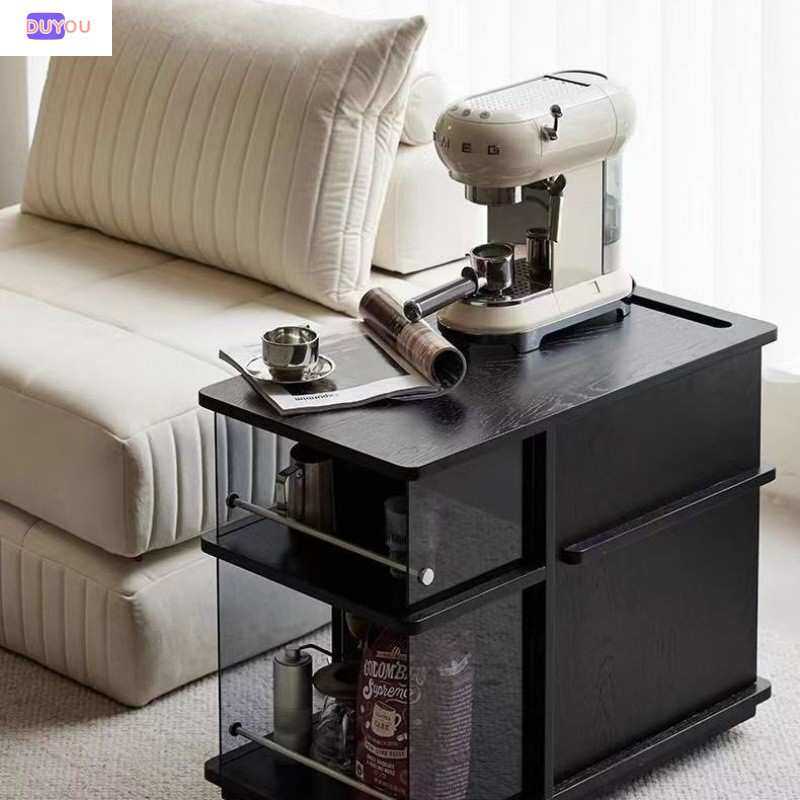 茶水柜简约可移动边几沙发侧边几小推车实木橡木木纹皮小茶几边几