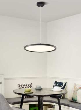 北欧led餐厅书房吊灯现代简约圆形个性单头黑色吊灯轻奢圆盘灯具