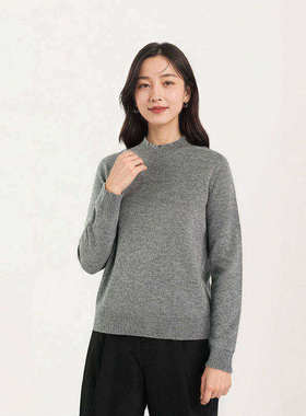 【甜甜粉丝专享】女士纯色圆领休闲100%绵羊毛针织衫1N6012
