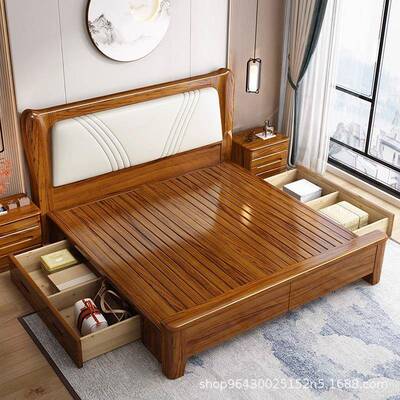 乌金全实木床1.8米双人床主卧现代简软约木658181.5米新式包储物