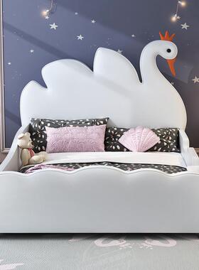 NRFK029#天鹅儿童床女孩带护栏拼接白色实木小宝宝床带滑梯美少女