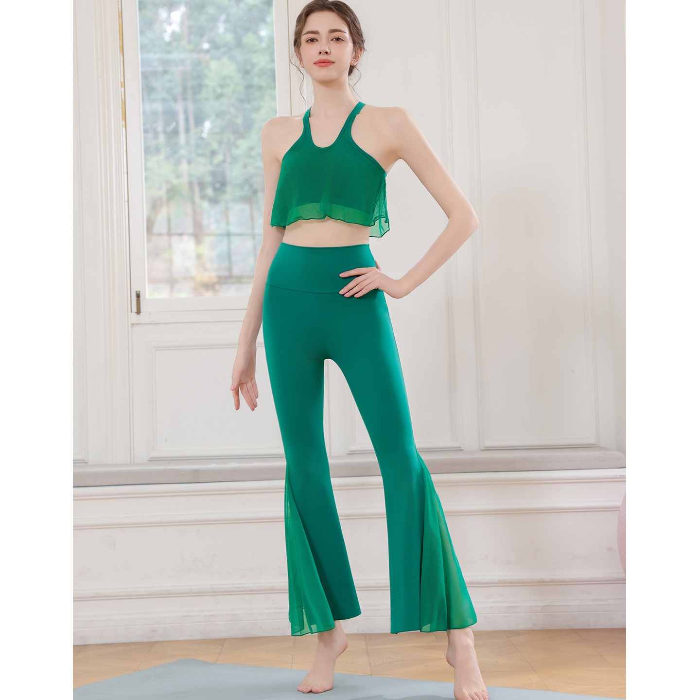 素念瑜伽服运动背心套装女美背网纱交叉跑步吊带文胸健身舞练功