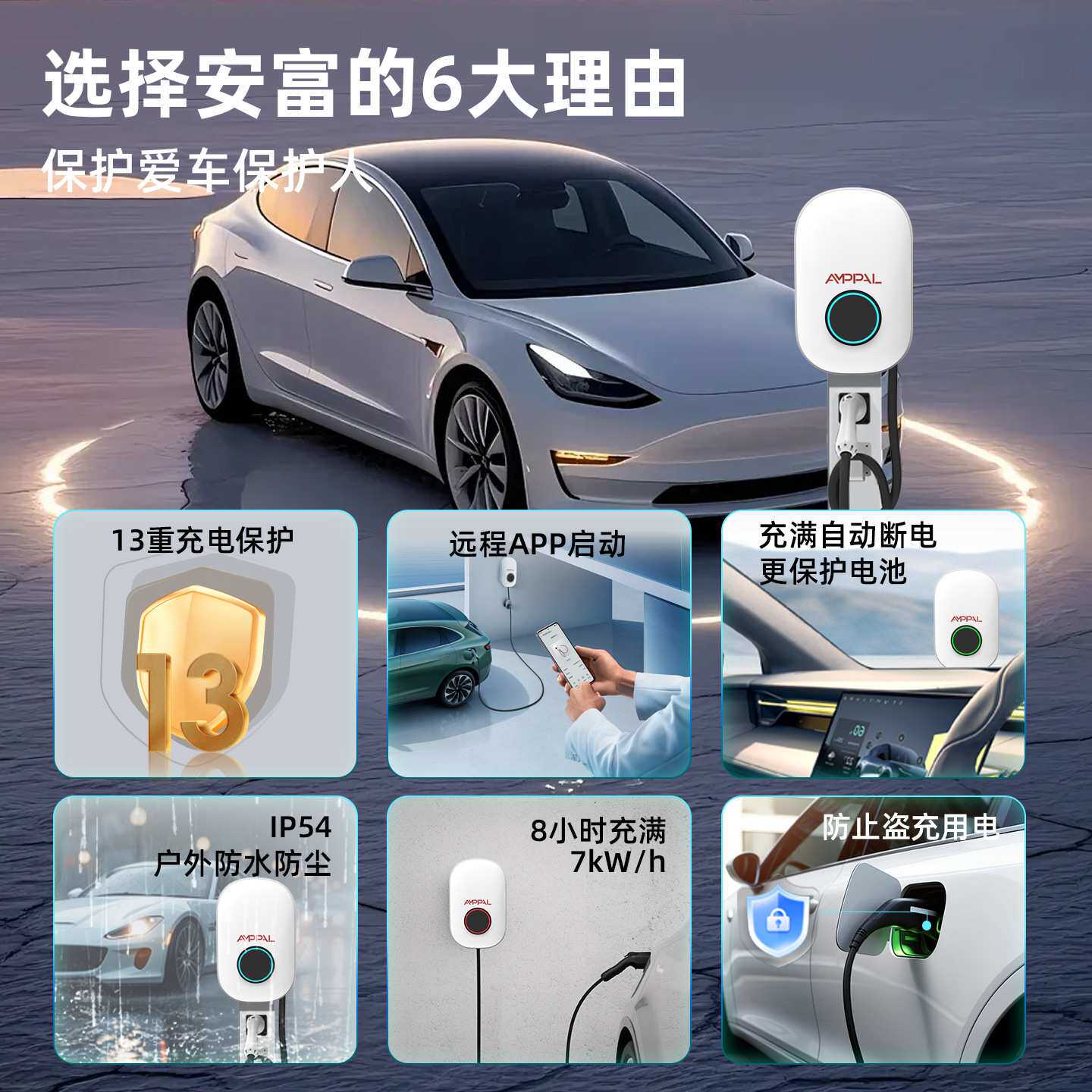7kW家用商用新能源汽车交流充电桩220V慢充充电器APP可运营