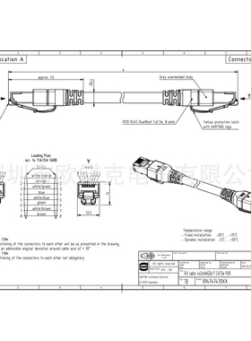 HARTING浩亭 Data 铜质电缆 RJ45 两端预接 09474747019