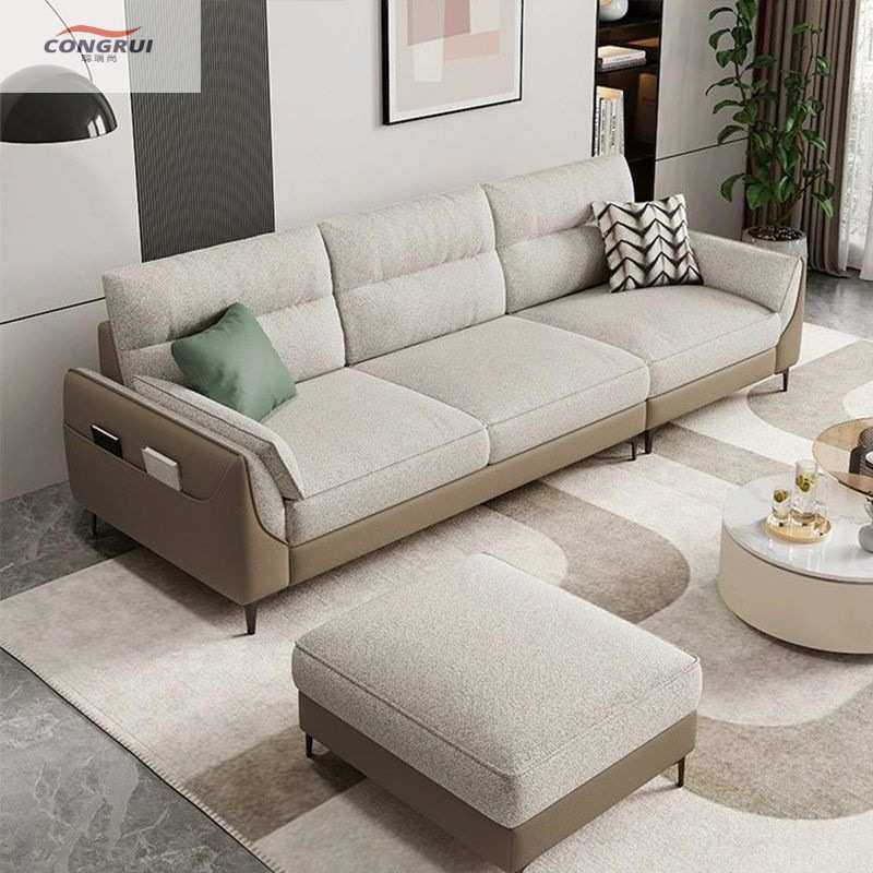 简约现代沙发棉麻布艺沙发可拆洗客厅大小户型意式猫爪皮直排沙发