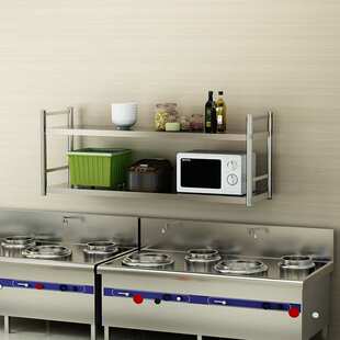 厨房壁挂置物架带围栏不锈钢挂墙两三层架子饭店上墙收纳吊架定