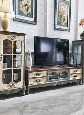 美式视柜实木茶几合套装主卧地储物简组约百搭电乡ZRF村客厅柜小