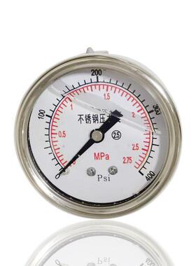 供全钢充油耐振压力表不锈钢轴向注油横装YNBF60Z 400PSI 2.75MPA