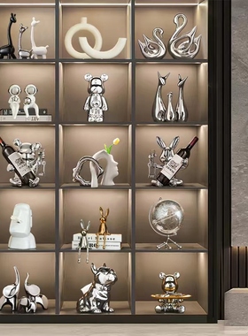 轻奢高端大气暴力熊酒柜装饰品摆件现代高档客厅隔断餐边柜红酒架
