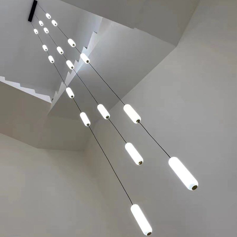 极窄楼梯长吊灯现代简约复式楼中空loft旋转楼梯间窄一口多头吊灯