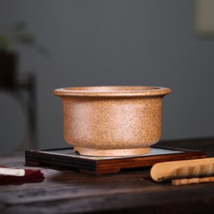 尚扣紫砂 柴烧手工慕古矮金钟花盆 桌面兰 室内绿植盆景古典花器