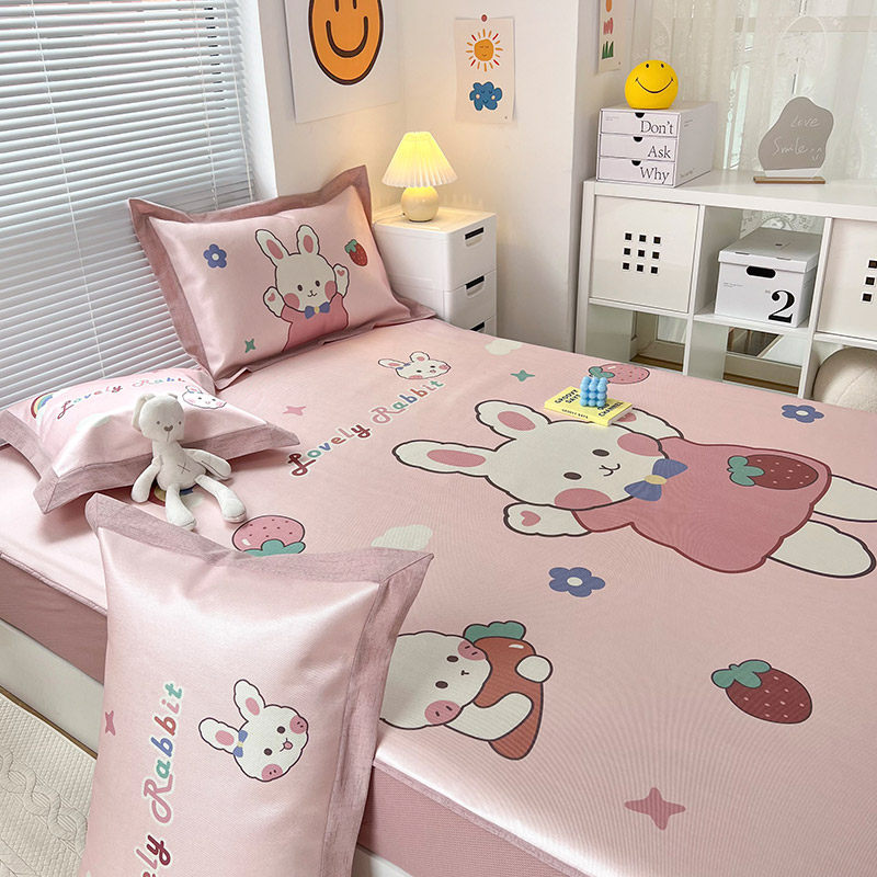 卡通风夏季冰丝凉席三件套可爱兔子数码印花凉感可水洗机洗空调席,床上用品,冰丝席,淘宝优惠券,粉丝福利购,淘宝优惠卷