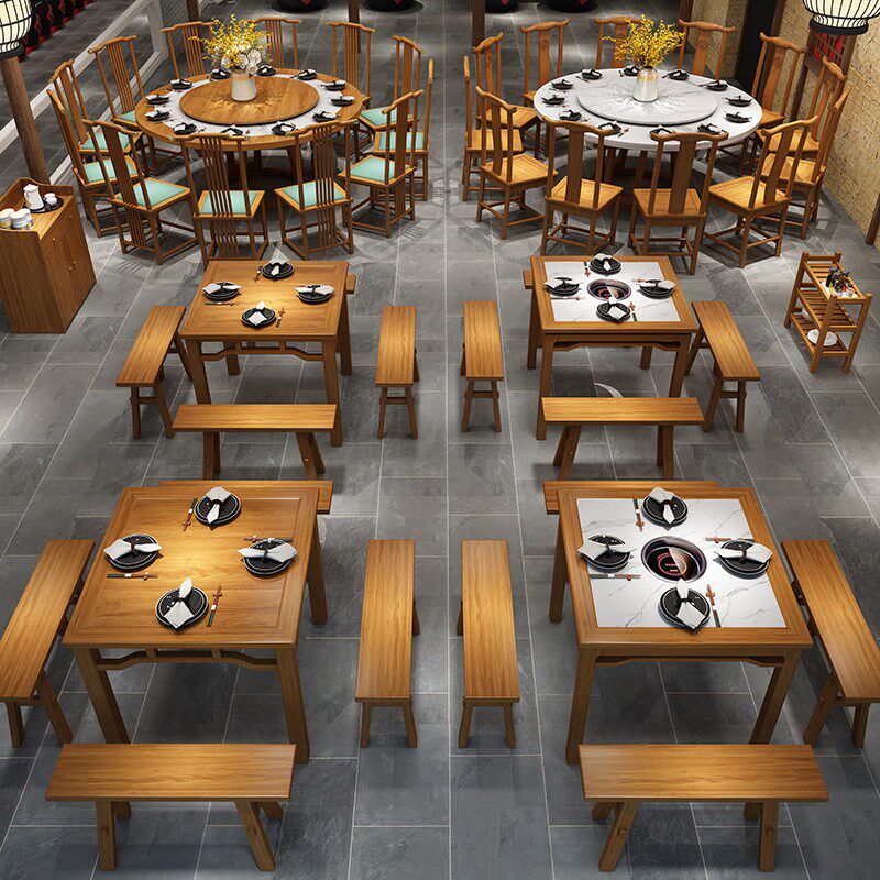 全实木早茶餐厅川湘土菜馆饭店中式桌椅子面馆火锅店八仙方圆桌椅