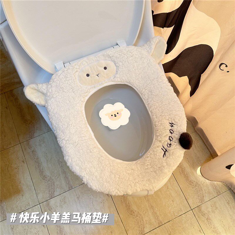 软糯糯羊羔绒可爱小羊加厚坐便器垫子秋冬保暖毛绒马桶垫U型通用