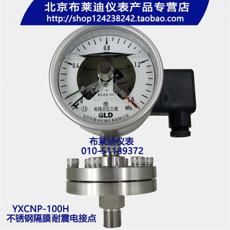 BLD北京布莱迪 PYXHN-100.F0不锈钢隔膜耐震电接点压力表 M20*1.5