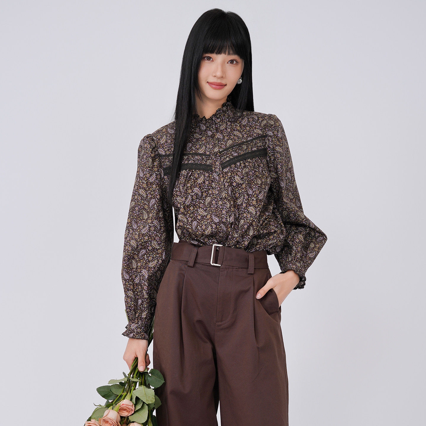 蜜澳长袖衬衫2026春季新款百搭气质时尚蕾丝花边长袖上衣女装