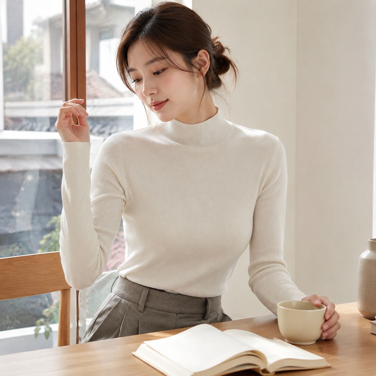 秋季半高领修身显瘦打底毛衣女