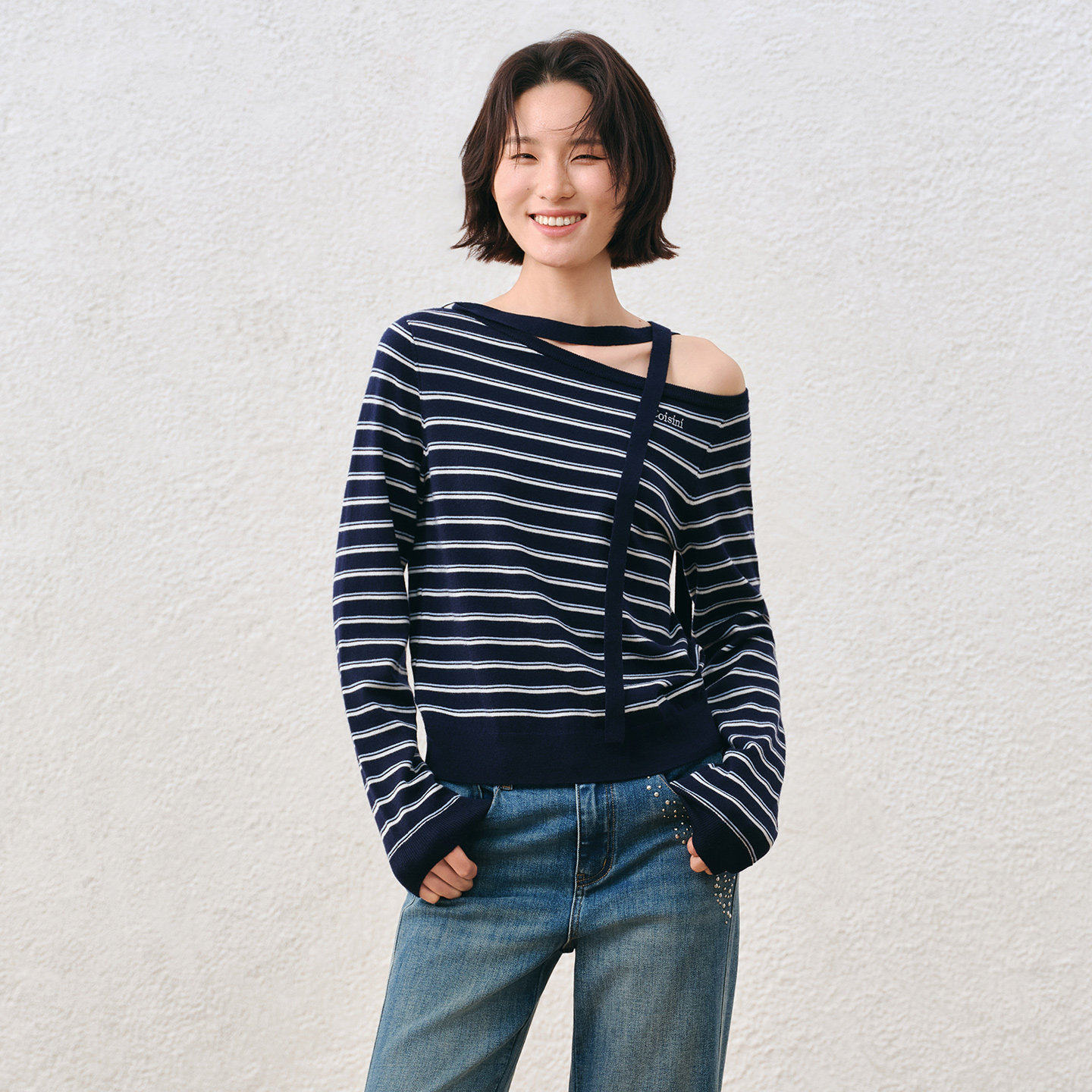 蜜澳条纹针织衫女款2026秋季新款毛衣设计感长袖羊毛衫洋气上衣