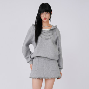 蜜澳卫衣2026春秋时尚套装连帽休闲花瓣短裙半身裙两件套女