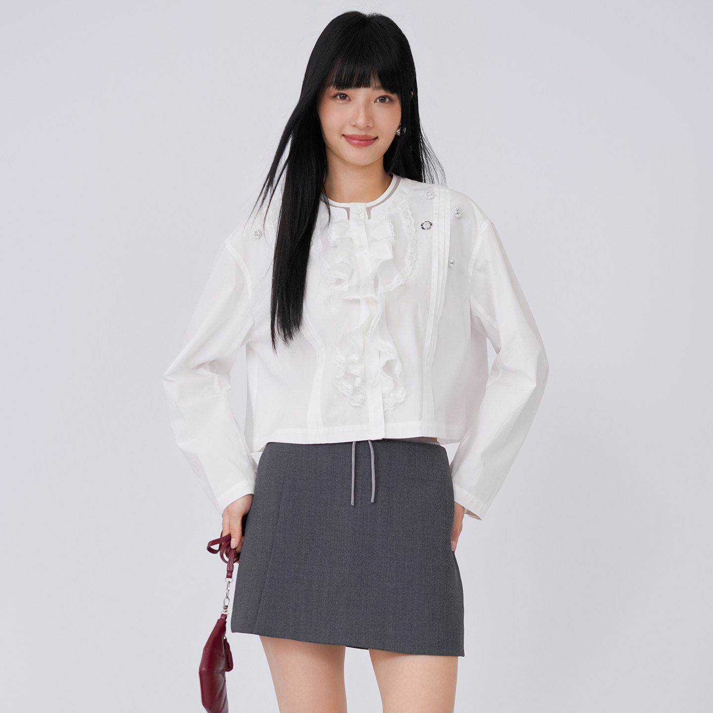 蜜澳衬衫长袖2026春季新款时尚洋气刺绣花边蕾丝拼接衬衣上衣女